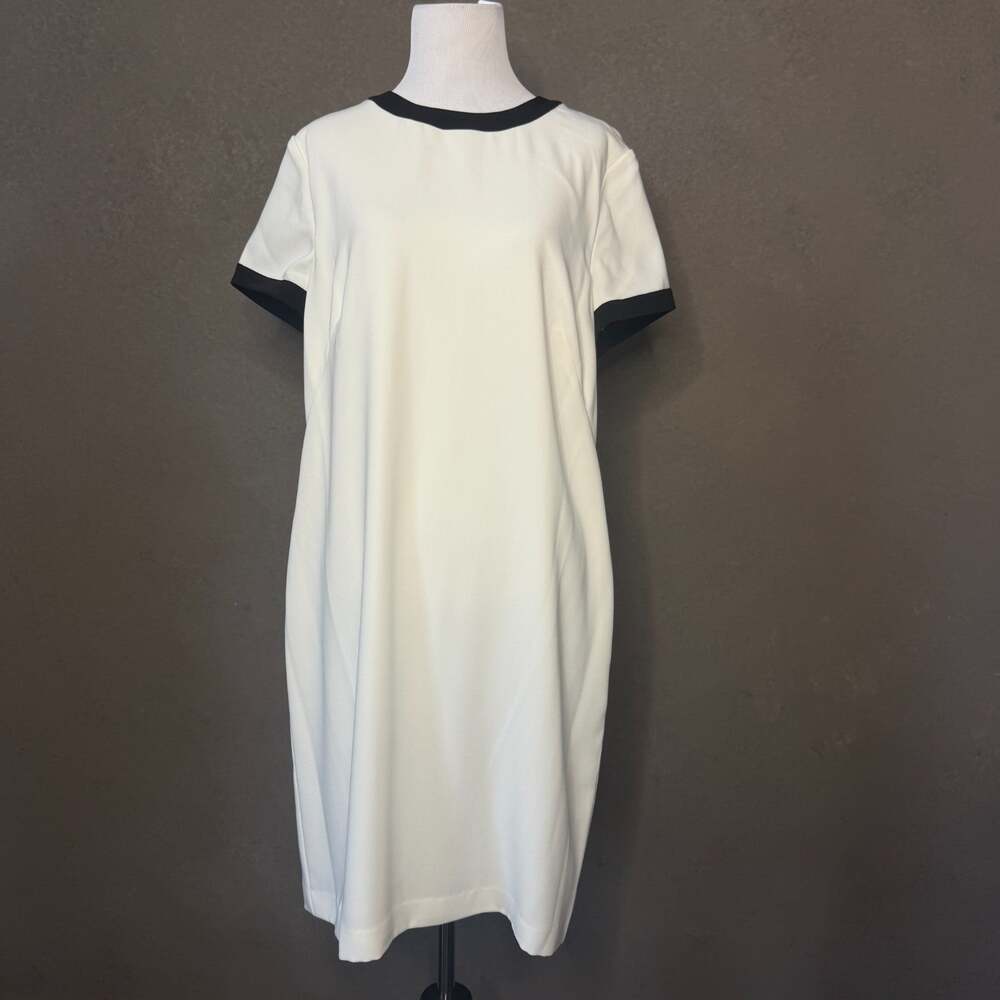 Lauren Ralph Lauren Shift Dress Size 14 NWT Cream Black Trim Cotton